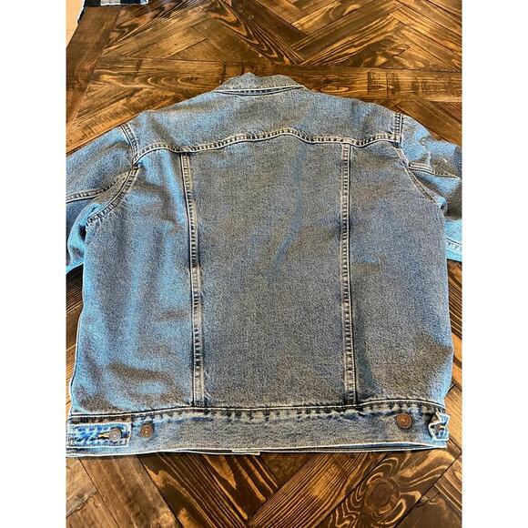 VTG Levi’s Plaid Lined Blue Jean Trucker Jacket Men Medium Grunge Neutral Flaw - Picture 4 of 16